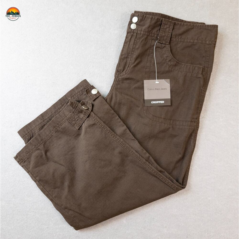 Calvin Klein Jeans Cropped Pants Brown Cotton Flat Front Pockets Women's Size 12